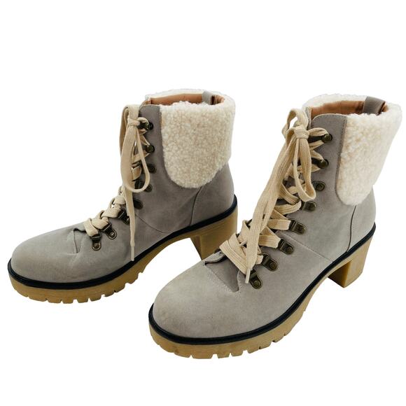 Oasis Society Gray Faux Suede Lace Up Chunky Heel Combat Military Boots 10 - Picture 4 of 14